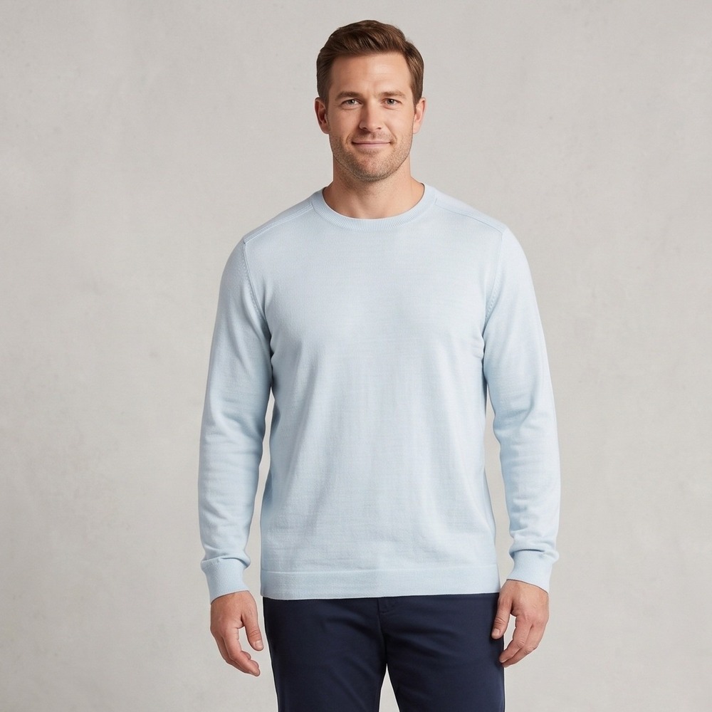 Nordstrom Mens XL Light Blue Sweater Crewneck Merino Wool Coolmax Lightweight